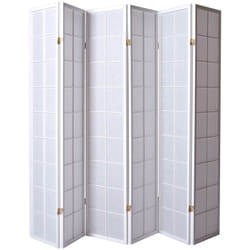 Pegane - Paravent japonais grands carreaux bois blanc et papier de riz - 6 pans - Dim : h 178,6