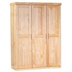 Armoire 3 portes en pin massif teinte naturel - Dim : L140 x P55 x H190 cm Pegane