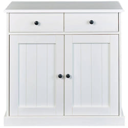 Bahut 2 portes 2 tiroirs en bois massif laqué blanc - Dim : L90 x H86 x P45 cm Pegane