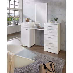 Belle coiffeuse munie de 6 tiroirs, 1 porte et accompagnée de son miroir murale. Elle est décorative et idéale pour un intéri ...