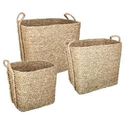Pegane - Lot de 3 paniers de rangement à anses en osier coloris naturel