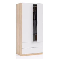 Armoire avec 2 portes 2 tiroirs Coloris chêne et blanc - Dim : l 81 x h 180 x p 52 cm Pegane