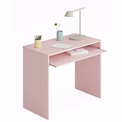 Table d'étude fonctionnelle avec plateau à clavier amovible en coloris Rose, réalisée avec un panneau de particules de bois r ...
