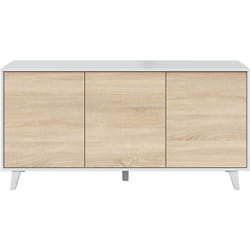 Buffet avec 3 Portes coloris blanc brillant et chêne - Dim : l 154 x p 41 x h 75 cm Pegane