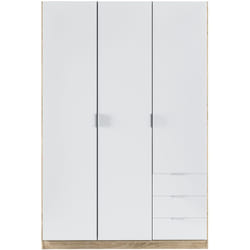 Armoire avec 3 portes et 3 tiroirs Coloris chêne et blanc - Dim : l 121 x h 180 x p 52 cm Pegane