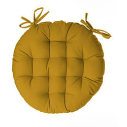 Lot de 4 galettes de chaise ronde en coton coloris ocre - Diamètre 38 cm Pegane