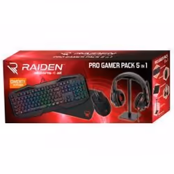 Raiden - Pack daccessoires gaming 5 en 1 pour PC - Clavier QWERTY - Souris - Tapis - Casque et Stand pour casque