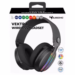 Subsonic TITRE - Vektra casque gaming sans fil pour PS5 PS4 PC Xbox Switch, casque gamer à LED avec hauts parleurs 7.1, micro rétractable, réglage du volume et bouton mute intégrés – Noir - Vue supplémentaire 7