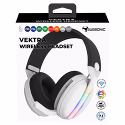 Subsonic - Vektra casque gaming sans fil pour PS5 PS4 PC Xbox Switch, casque gamer à LED avec hauts parleurs 7.1, micro rétractable, réglage du volume et bouton mute intégrés – Blanc - Vue supplémentaire 7