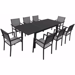 Salon de jardin CAPRI extensible en textilène gris 8 places - aluminium anthracite