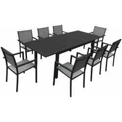 Salon de jardin CAPRI extensible en textilène gris 8 places - aluminium anthracite