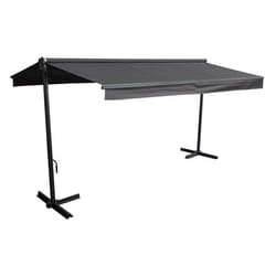 Store double pente FRENE sur pieds 395 x 3 m - Toile anthracite et structure grise