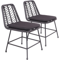 HAPPY GARDEN - Lot de 2 chaises en rotin synthétique noires avec coussins OKA