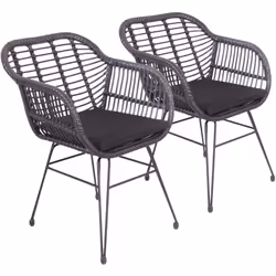 Description : Découvrez le lot de 2 fauteuils en rotin synthétique avec coussins CINTA, rehaussé de coussins pour une touche  ...