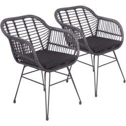 Happy Garden - Lot de 2 fauteuils en rotin synthétique noirs avec coussins cinta