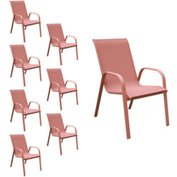 Happy Garden - Lot de 8 chaises marbella en textilène terracotta - aluminium terracotta