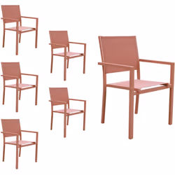 Lot de 6 chaises en aluminium terracotta - textilène terracotta