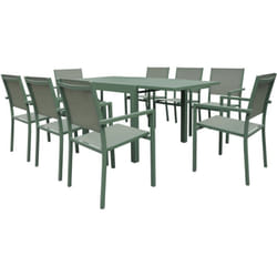 Salon de jardin venezia extensible 90/180 en textilène vert sauge 8 places - aluminium vert sauge - Happy Garden