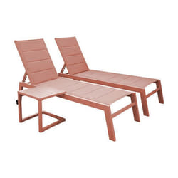Set 2 bains de soleil et table d'appoint BARBADOS en textilène terracotta - aluminium terracotta