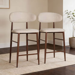 Lot de 2 tabourets de bar beige et métal effet bois foncé SIMON
