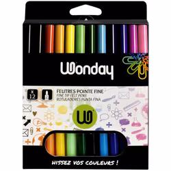 Wonday FCG110092, 12 pièce(s), Multicolore, Pointe fine, Multicolore, Rond, Encre à base d'eau