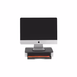 Son design s’harmonise avec votre PC et vos périphériques. Plateau en bois mélaminé noir contour silver avec 2 tiroirs. Surél ...