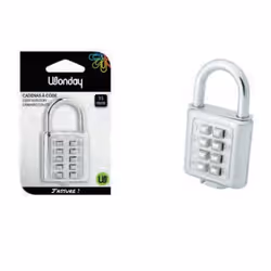 Wonday SCD630072, Cadenas conventionnel, Verrouillage à combinaison, Métallique, En forme de U, 8 chiffres, 1 pièce(s)