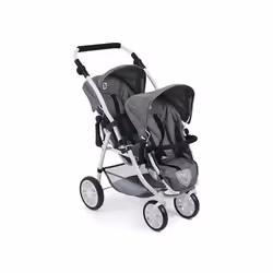 Poussette double jumeaux pour poupees poupons - 71x47x79cm - Poignee 55 a 84 cm