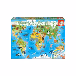 Puzzle Enfant - Carte Du Monde Des Animaux - 150 Pieces - Collection  Mappemonde - Geographique - Jeu  Educatifs - Nouveaute