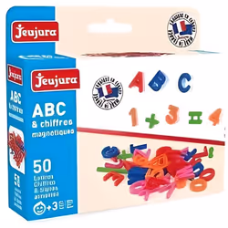 Set 50 aimants : Lettres Majuscules + Chiffres + Signes - Accessoires Tableau magnetique enfant - Jeujura