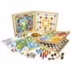 Malette Coffret bois Jeux de societe classiques 80 regles (16 chevaux 4 oies 40 dames jetons 5 des) - Plateau - Pour Jeujura
