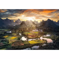 Puzzle Adulte Paysage de Chine Au Couche De Soleil - 2000 Pieces - Clementoni Collection Montagne et Riziere
