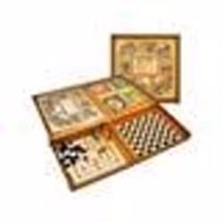 Coffret 8 Jeux de societe classiques - Mallette plastique Muti Jeux - Plateaux dames petits chevaux oie