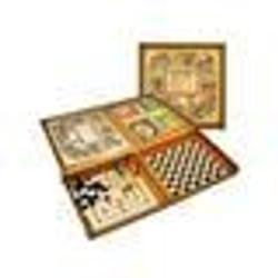 Coffret 8 Jeux de societe classiques - Mallette plastique Muti Jeux - Plateaux dames petits chevaux oie