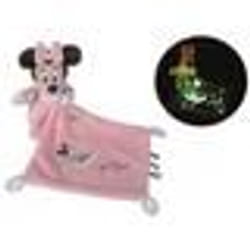 Peluche Minnie avec Mouchoir Phosphorescente Rose 17 Cm - Disney - Doudou Brille Dans La Nuit Blanc et Rose -