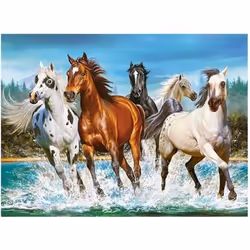 Puzzle Adulte Chevaux Blancs Noir Et Brun Qui Galopent Dans lEau 2000 Pieces - Collection Animaux