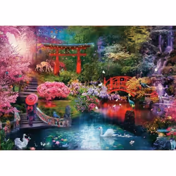 Puzzle Adulte 3000 Pieces Jardin Japonais Avec Rivière Cygnes Et Paons - Collection Paysage Japon
