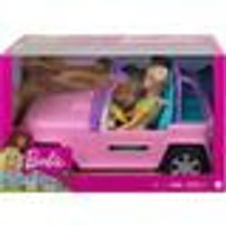 Barbie Buggy décapotable de plage rose Et 2 poupées mannequin - Voiture tout terrain 4x4 - Set Véhiculé Jouet