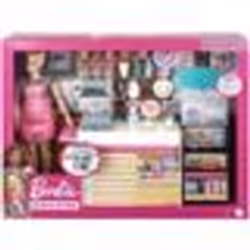 Coffret Barbie La Cafétéria + 20 accessoires + 1 poupée - Poupée Mannequin - Métier Restaurant - Set Vendeuse de Café + 1 Car ...