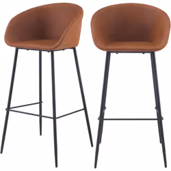 Lot de 2 chaises de bar 75 cm en cuir synthétique marron - Kalba