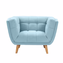 Fauteuil capitonné en tissu bleu clair - Carmen