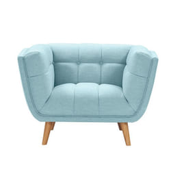 Fauteuil capitonné en tissu bleu clair - Carmen