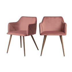 Lot de 2 chaises avec accoudoirs en velours rose - Daisy