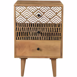 Table de chevet en bois, 3 tiroirs à motifs - Tali