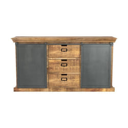 Buffet en bois 3 tiroirs 2 portes coulissantes en métal - Tabuk