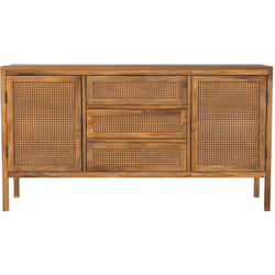 Buffet en cannage et bois 2 portes 3 tiroirs - Tiki