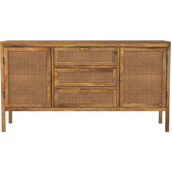 Buffet en cannage et bois 2 portes 3 tiroirs - Tiki
