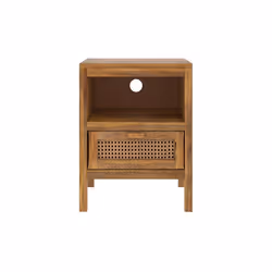 Table de chevet en cannage et bois, 1 tiroir et 1 niche - Tiki