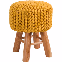 Petit tabouret tricot en coton jaune moutarde - Lisa