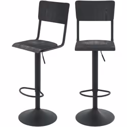 Lot de 2 chaises de bar réglables 60/80 cm en bois noir - Clem